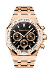 Audemars Piguet Royal Oak Chronograph Rose Gold Diamond Bezel Black Onyx Baguette Dial Watch